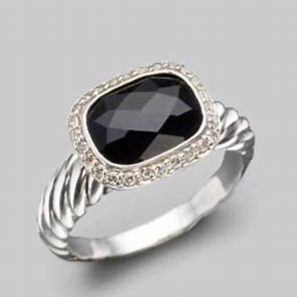 David Yurman Black Onyx and Diamond Ring, Size 6
